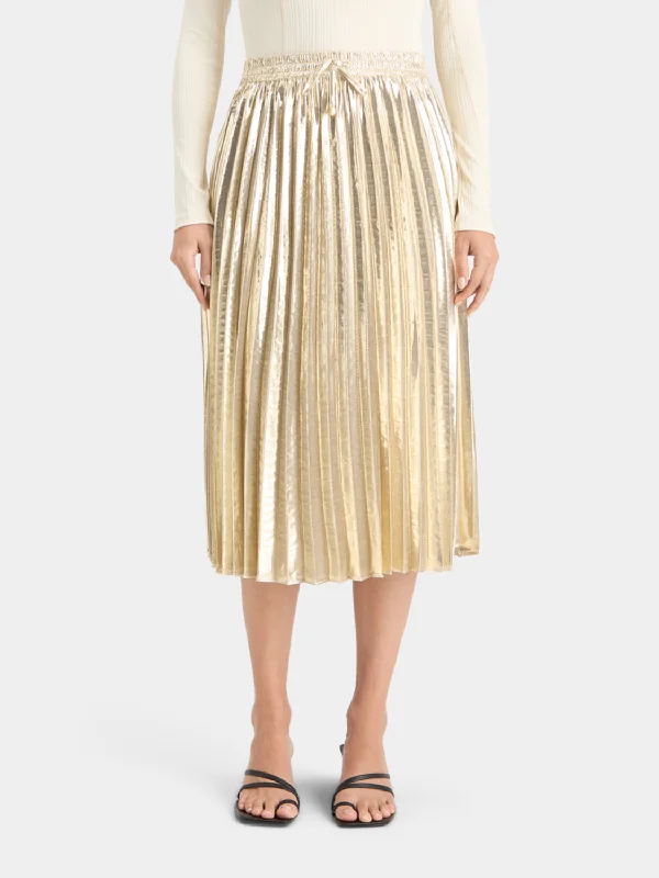 Pleated shiny high-rise midi skirt