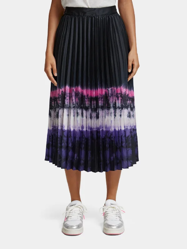 Printed pleated high-rise midi skirt
