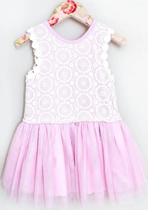 Lace And Tulle Dress For Toddlers In Lavender