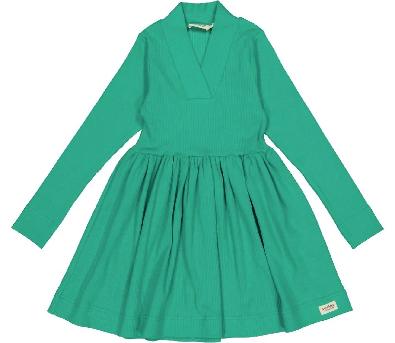 Ribbed Long Sleeve Dress In Grass