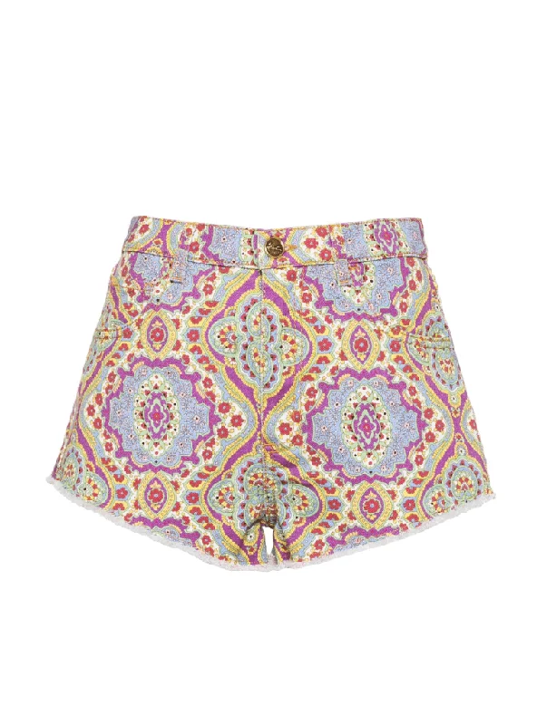 floral-print denim shorts