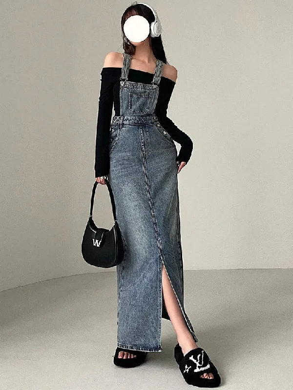 Georgina Blue Jeans Long Overall Denim Dress