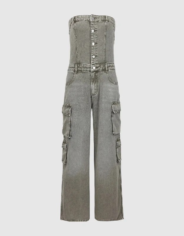 Off-Shoulder Denim Jumpsuit