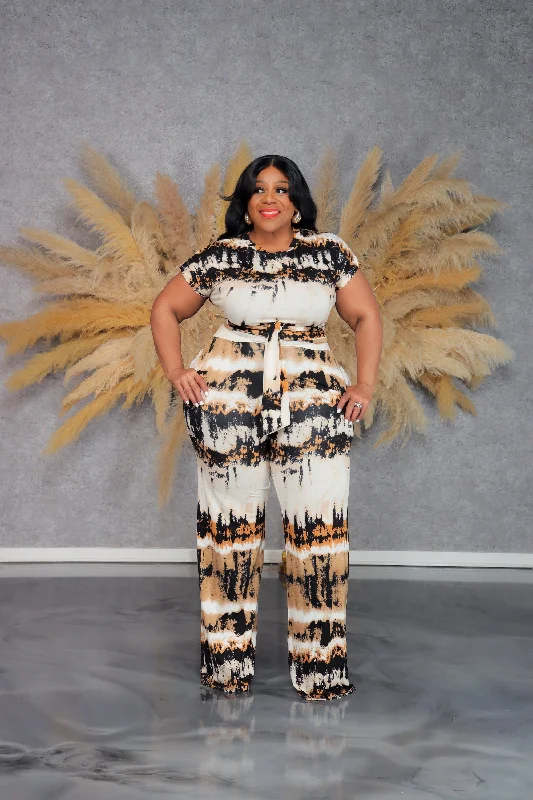 Mocha Brush Stroke Pant Set