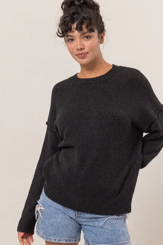 Seam Detail Crew Neck Sweater - Black