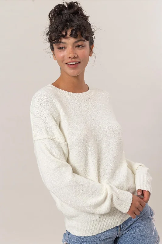 Seam Detail Crew Neck Sweater - Cream