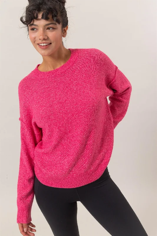 Seam Detail Crew Neck Sweater - Raspberry