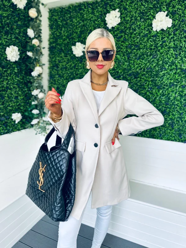 Ruth Button Detail Coat Cream