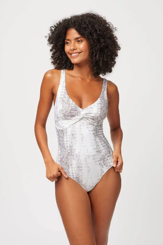Snake Print V-Neck Twist Swimsuit