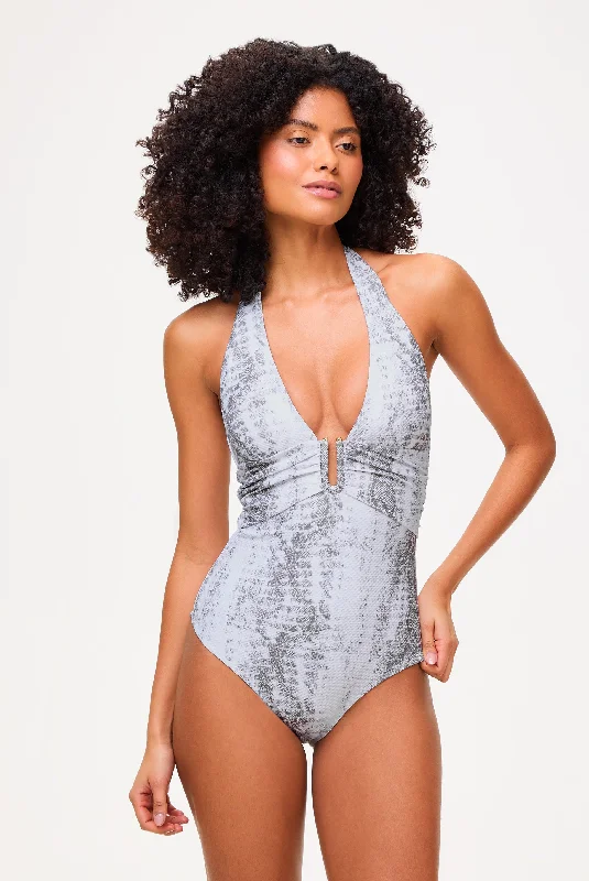 Snake Print U-Bar Halterneck Swimsuit