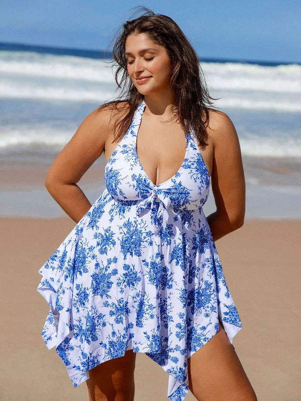Floral Plus Size Halter Tankini Top