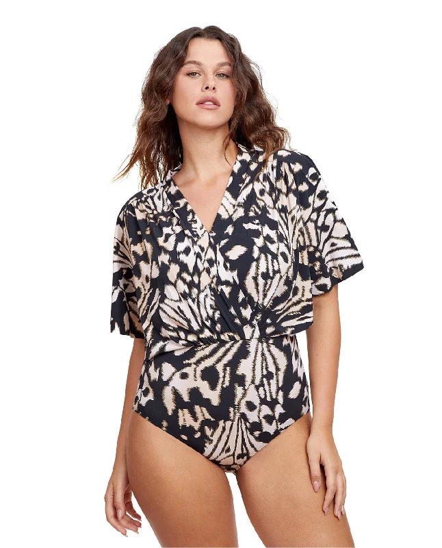 Gottex Modest V-Neck Wide Sleeve One Piece Swimsuit