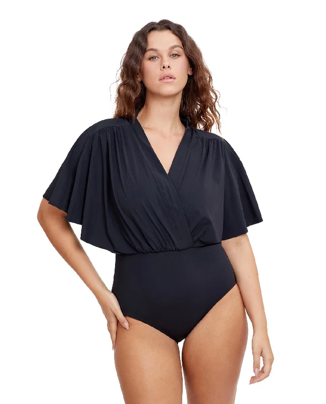 Gottex Modest V-Neck Wide Sleeve One Piece Swimsuit