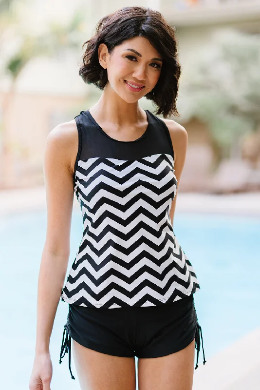 Hannah Plus Size Chevron Print Ruched Fuller Bust Tankini Set