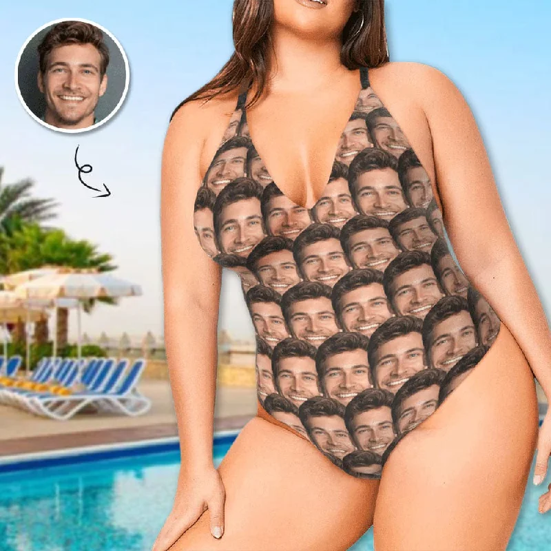 Maternity Swimwear Plus Size Swimsuit Bathingsuit 4th of July boat trip beach cruise outfit -Custom Boyfriend Face Funny Smash Swimsuit Personalized Women's One Piece Bathing Suit For Her