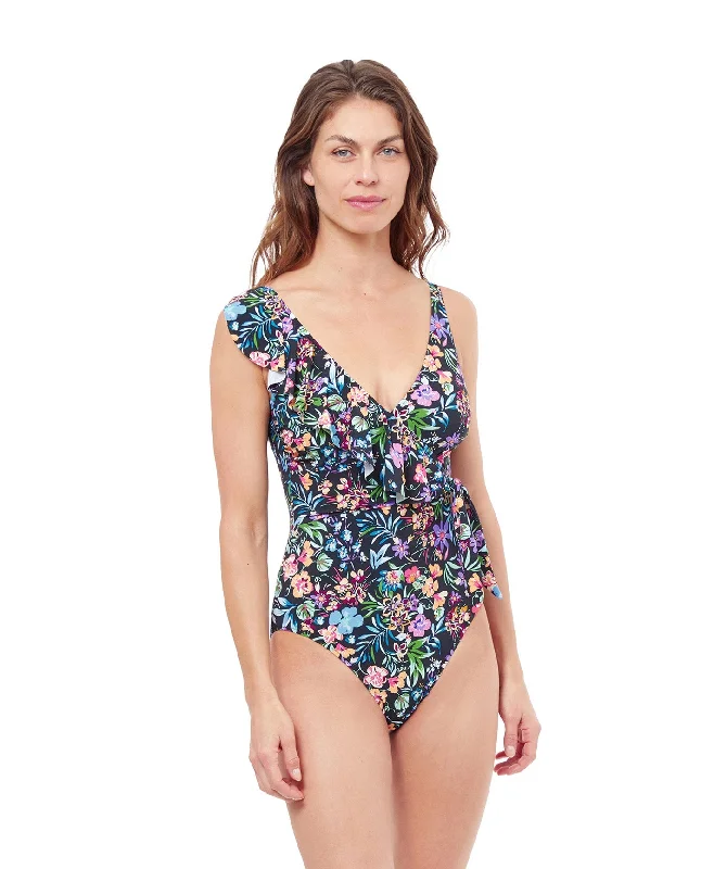 Profile By Gottex Flora V-Neck Surplice Ruffle One Piece Swimsuit
